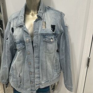Distressed Denim Jacket plus size 3X
